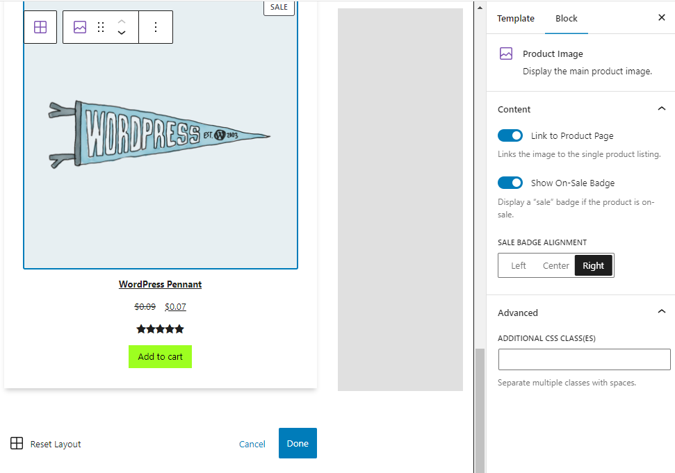 settings for individual product displays