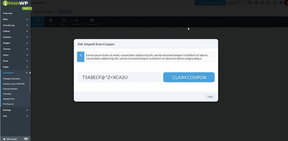 Claim Coupon at MainWP for Jetpack extensions