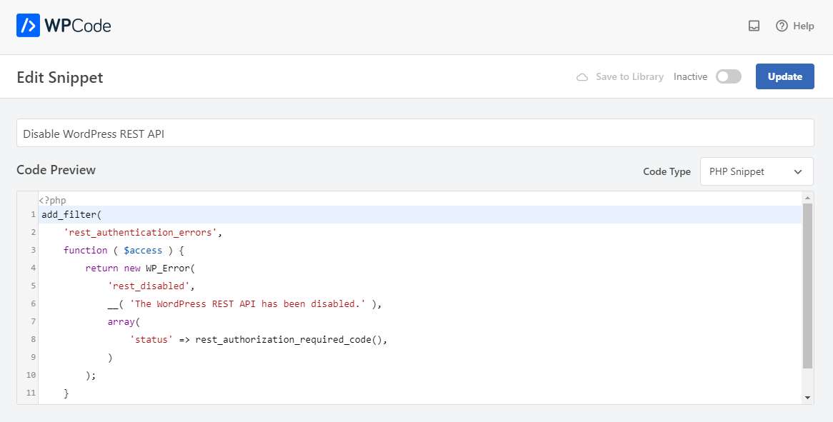 editing the WPCode snippet