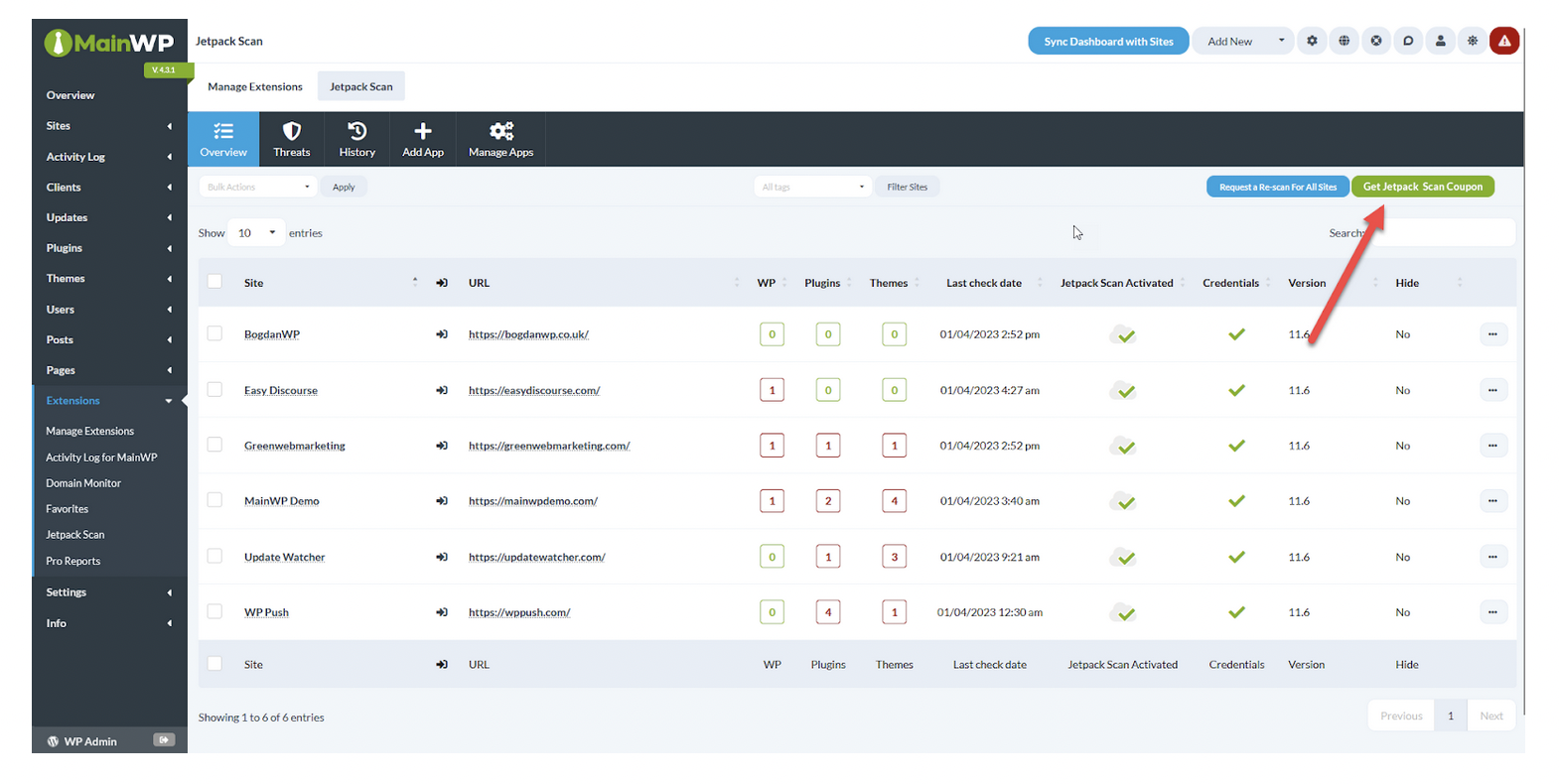 Button to get Jetpack Coupon on MainWP extension