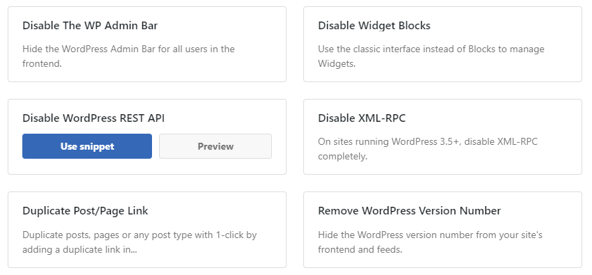 using the "disable REST API" snippet