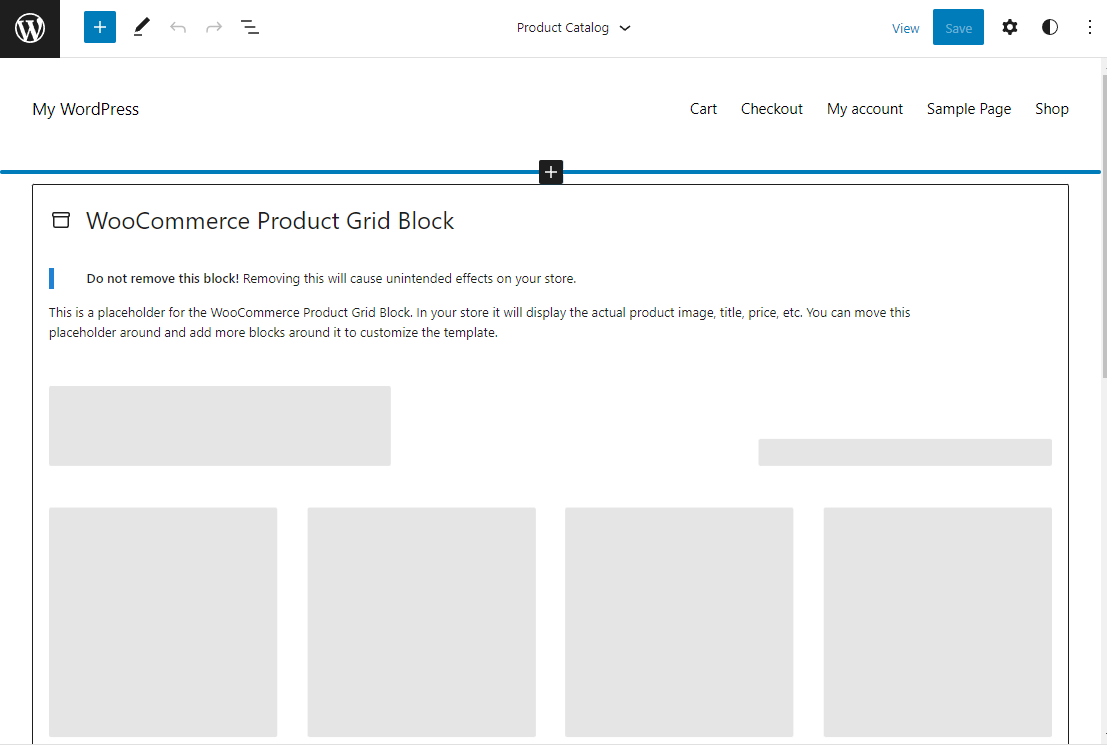 WooCommerce Product Grid block displayed by default in the Site Editor