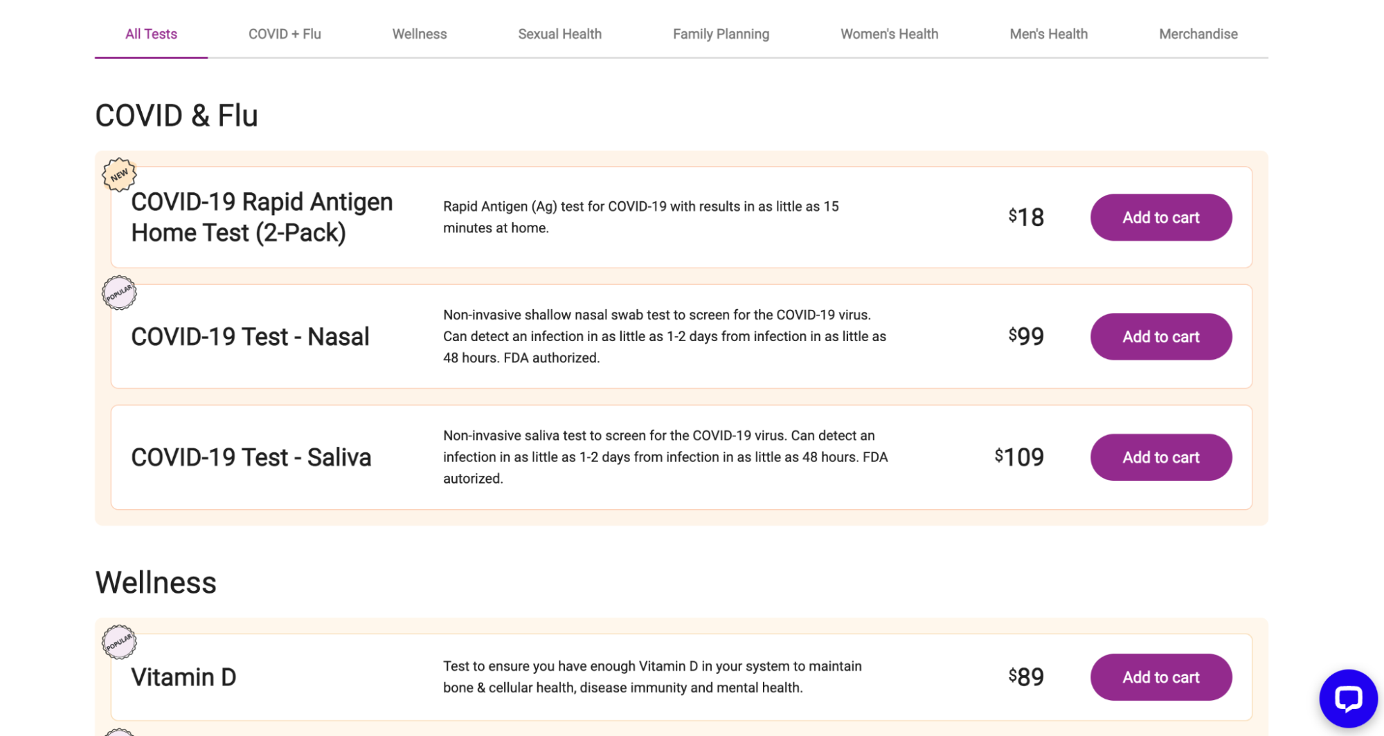 MyLabBox products listed in a table