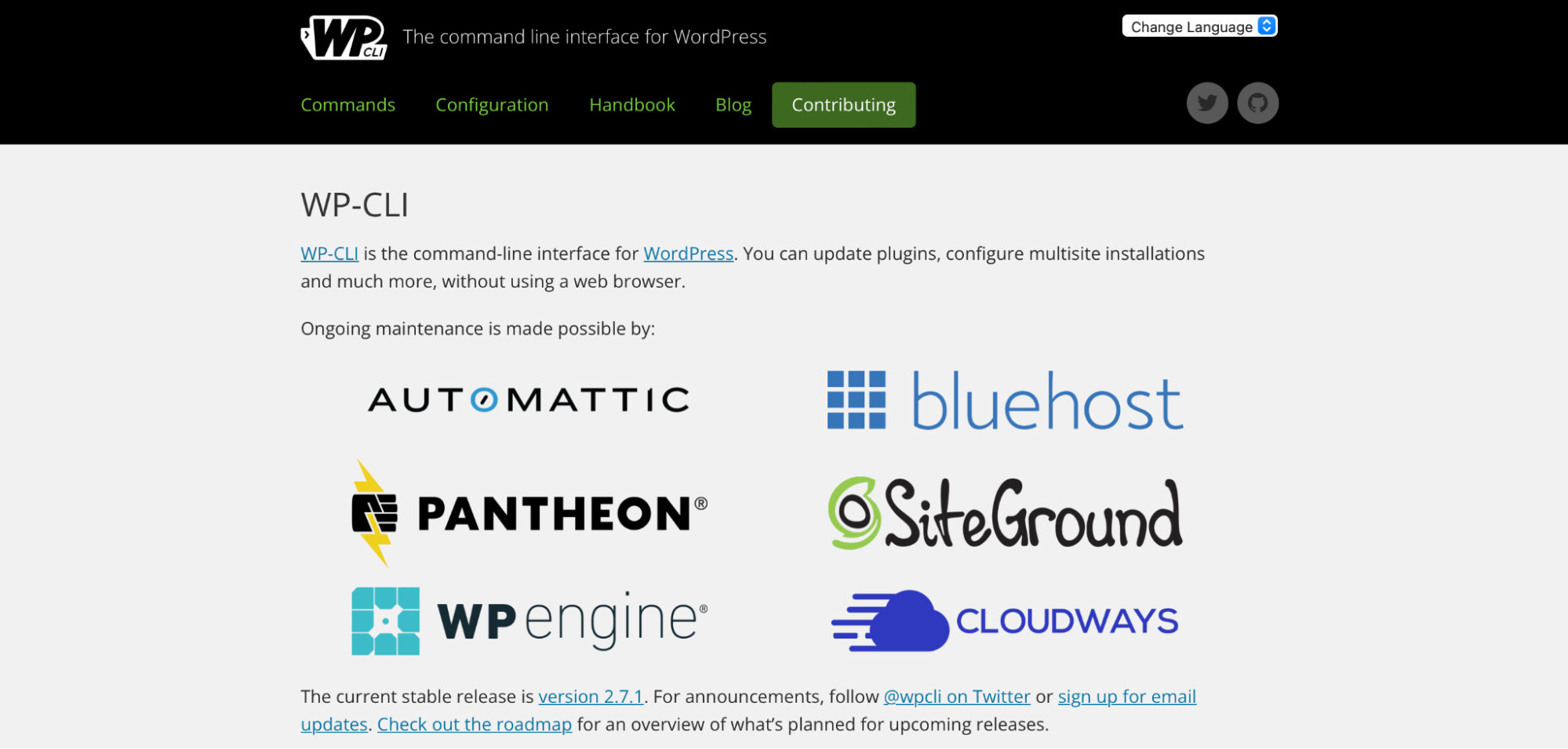 WP-CLI homepage with information