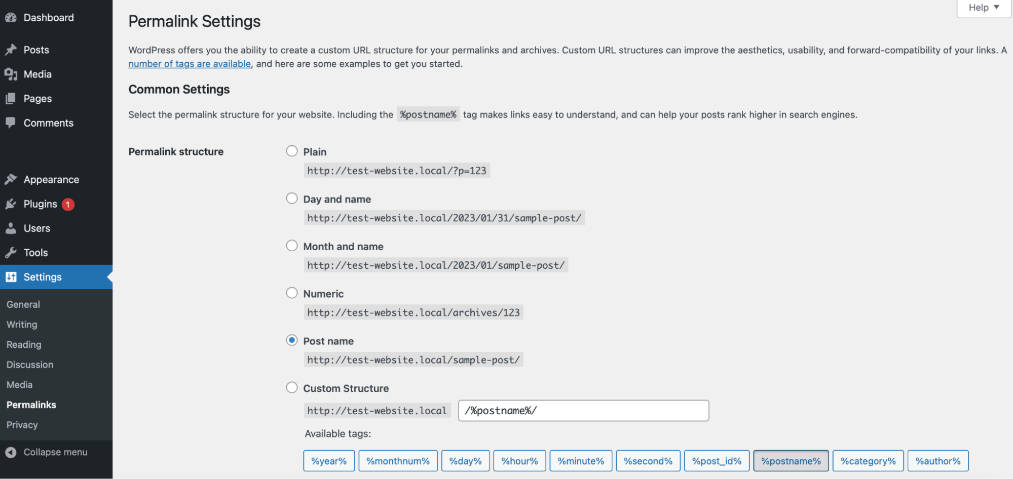 updating Permalink settings in WordPress