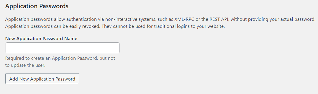creating an Application Password in WordPress