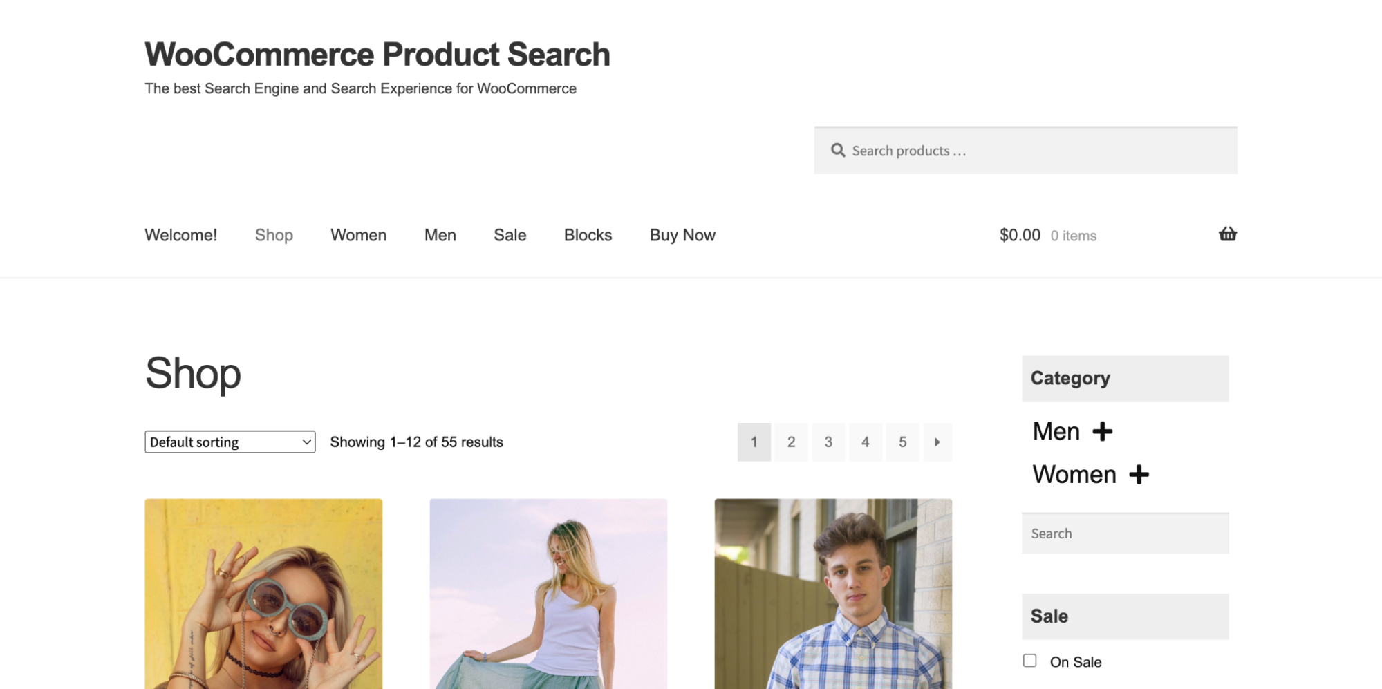 Demostración de búsqueda de productos de WooCommerce