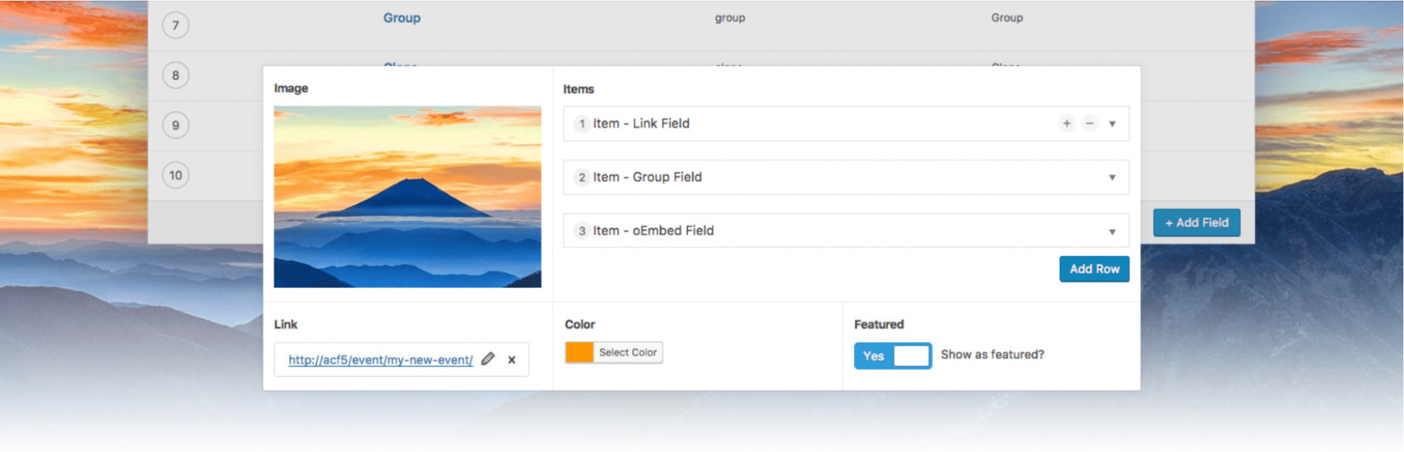 Page de l’extension Advanced Custom Fields