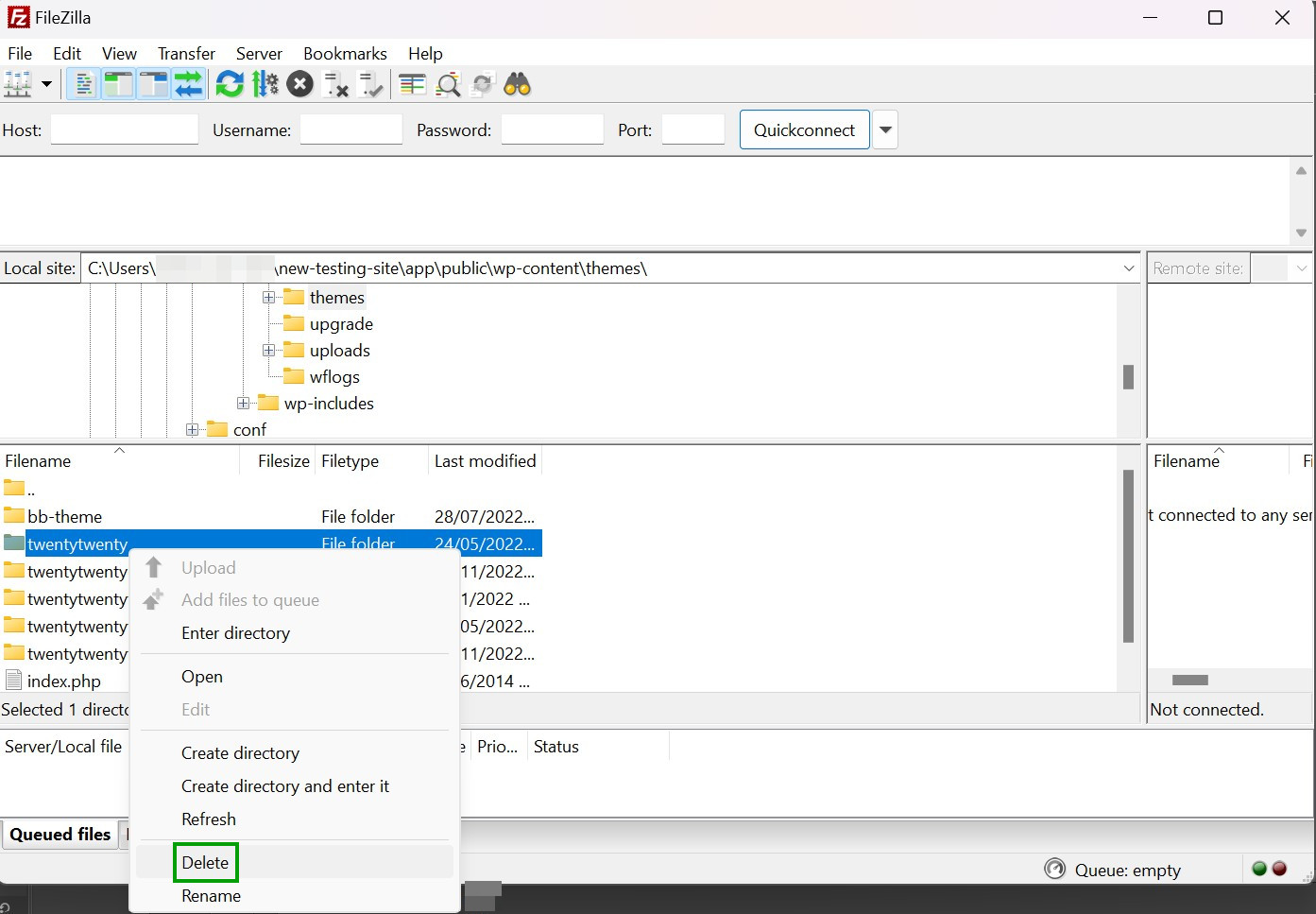 deleting a theme via FTP