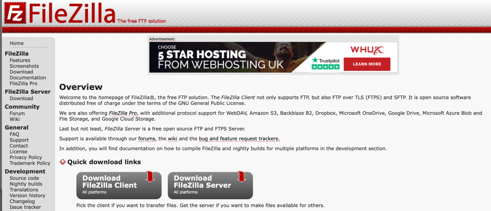 FileZilla download page