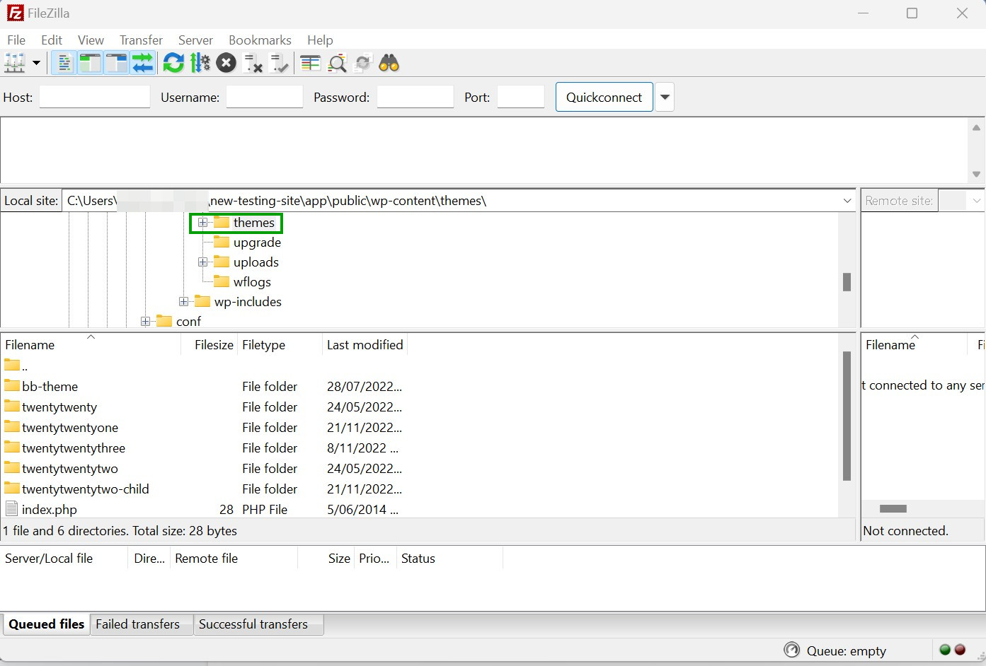 the themes folder viewed via FTP