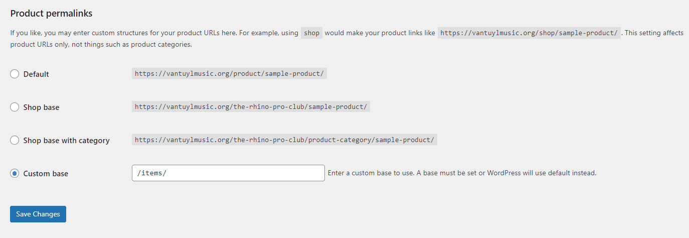 permalinks settings in WordPress