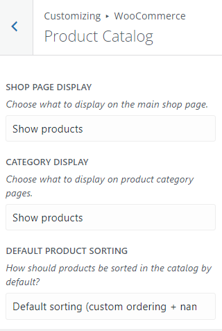 WooCommerce Product Catalog settings