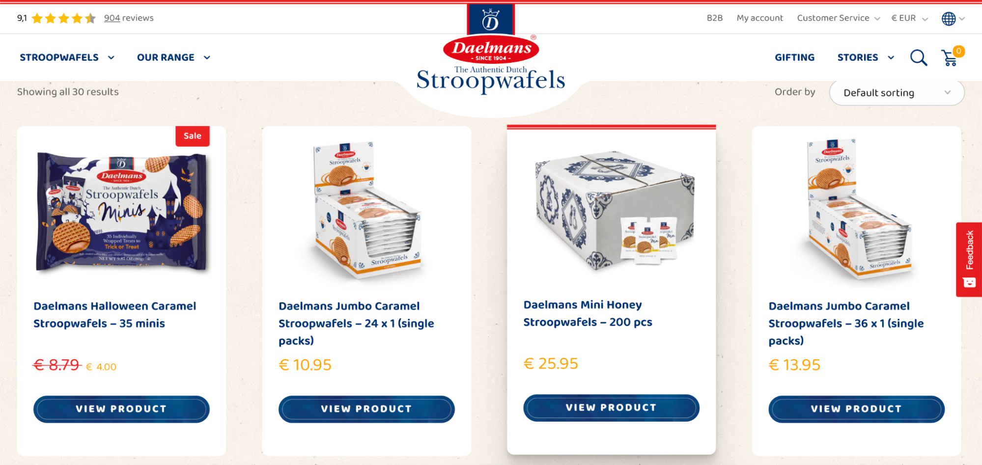 Daelman's Shop page, customized to meet their specific brand design