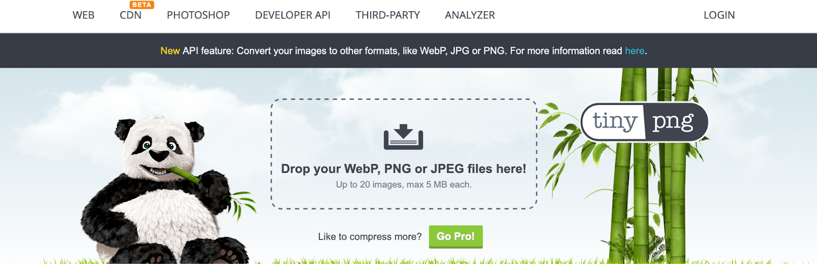 Tiny PNG image compression homepage