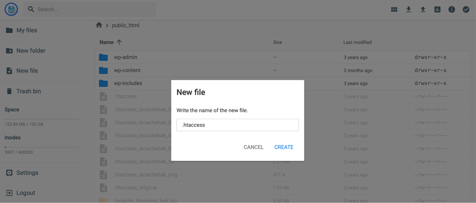 creating a new .htaccess file