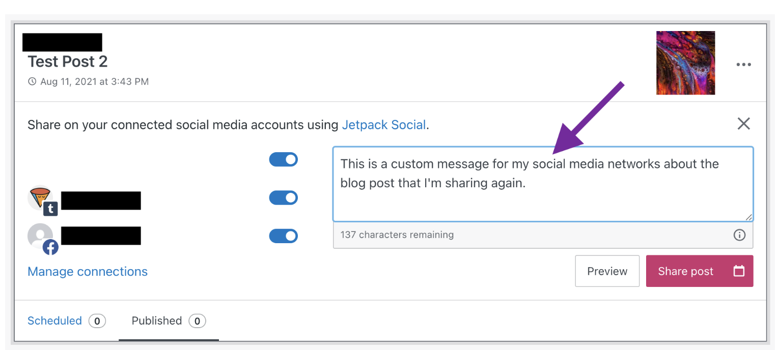 customizing a message for social media using Jetpack Social