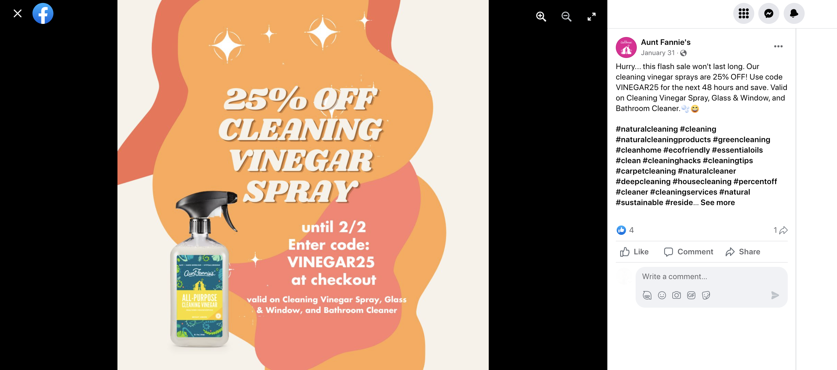creative graphic on Facebook for Aunt Fannie's cleaning products