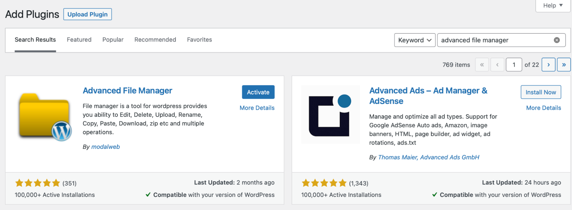 adding the Advanced File Manager plugin to WordPress