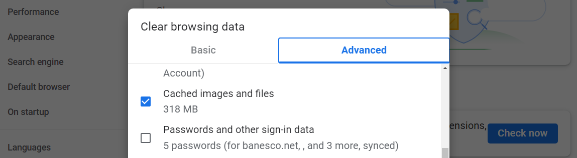 browsing data shown in Google Chrome