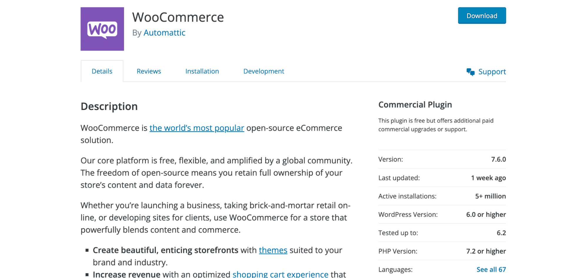 WooCommerce plugin page 