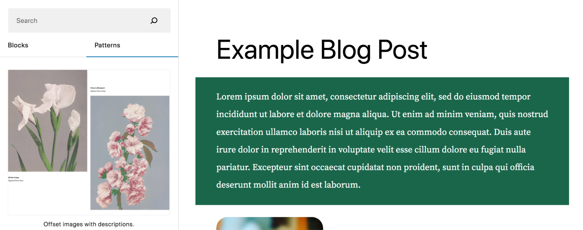 adding a gallery block pattern to the page
