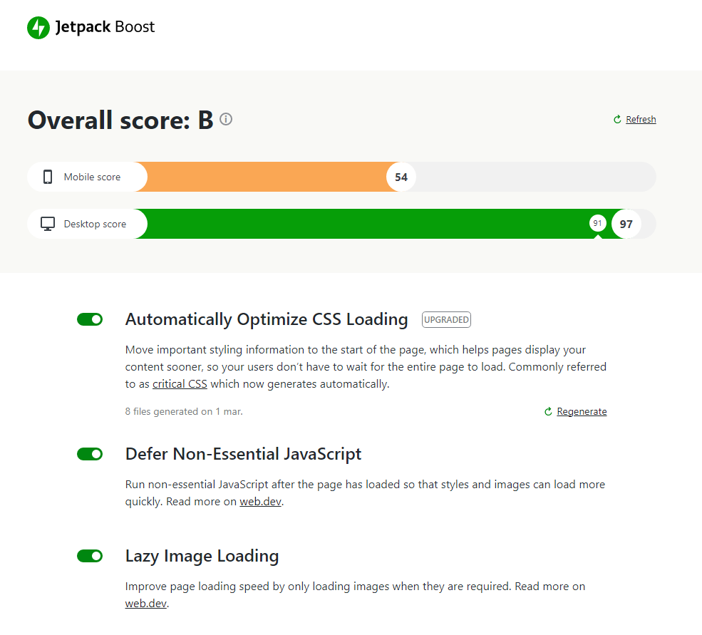 Jetpack Boost settings