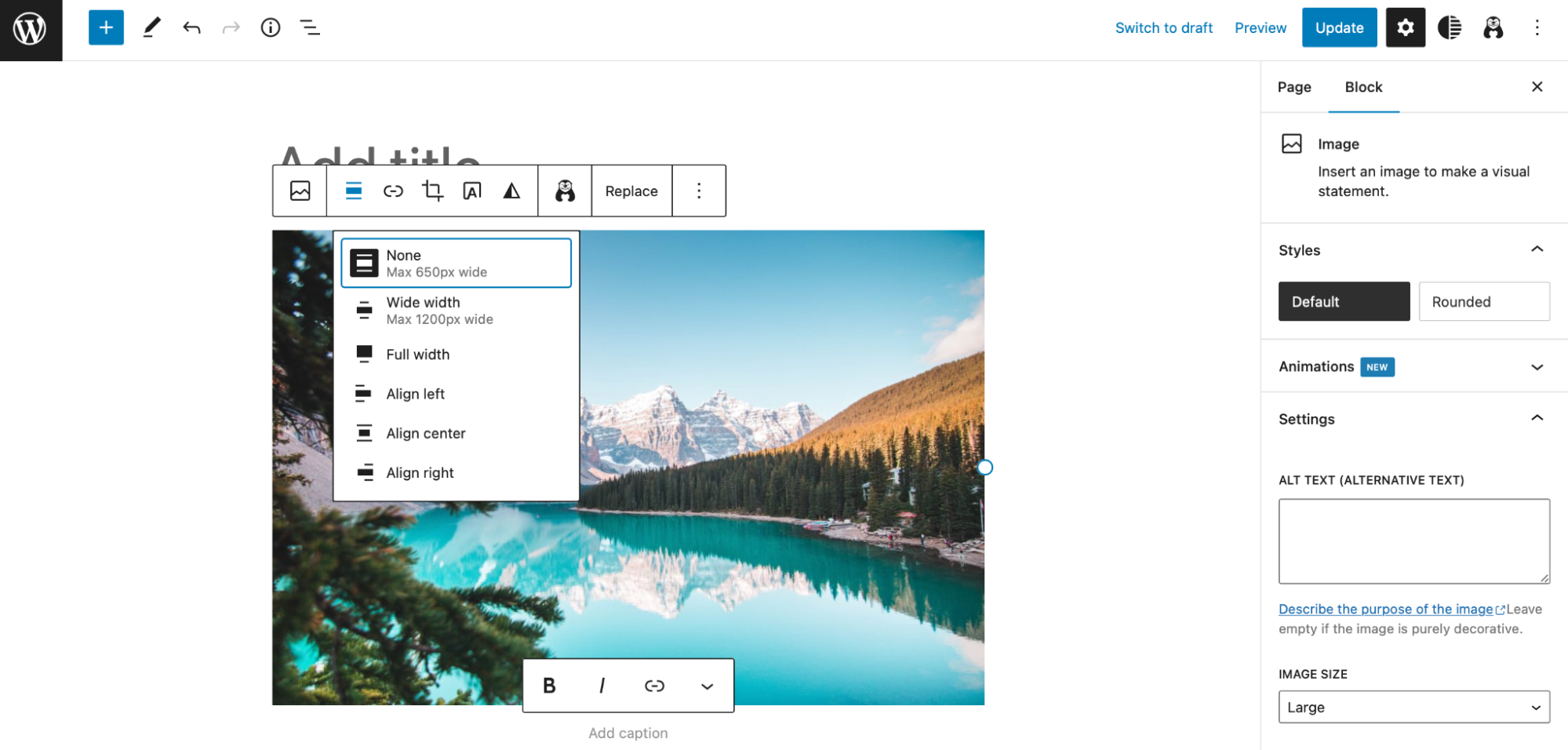 align dropdown for images in WordPress