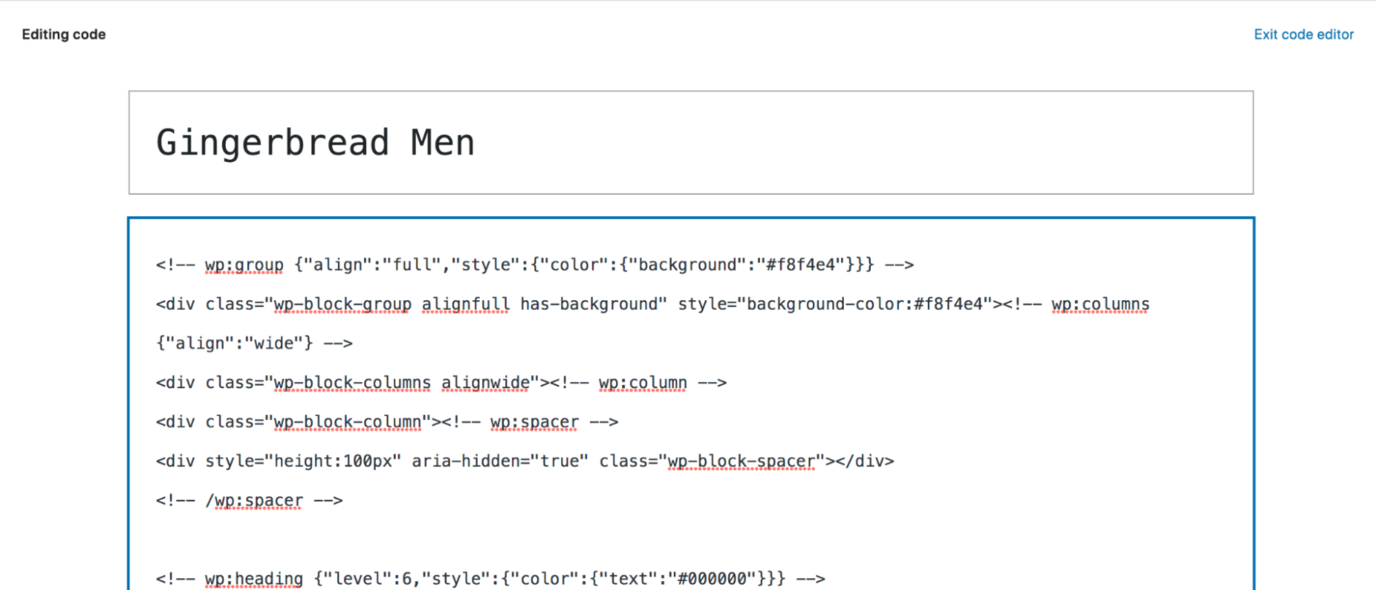 editing code within the code editor