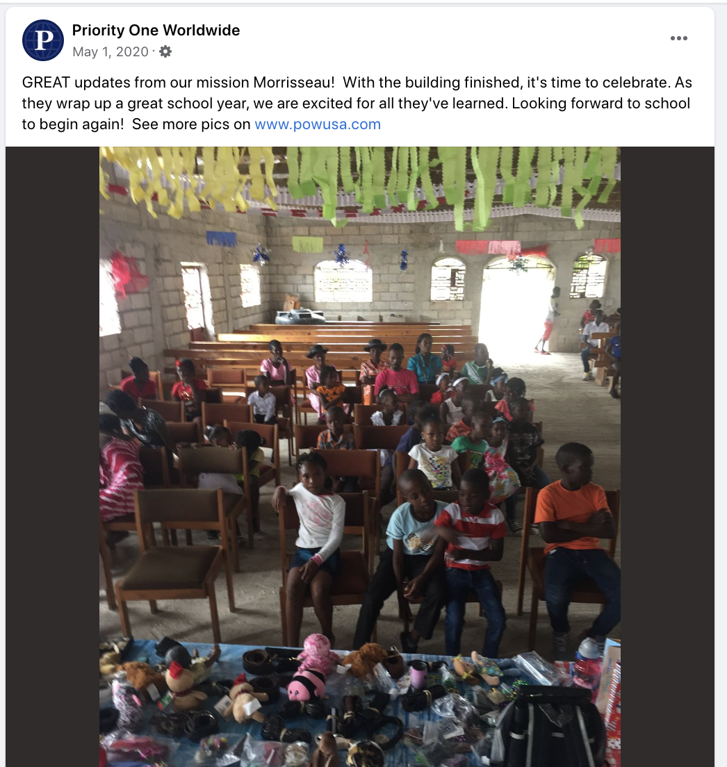 post from Priority One Worldwide sharing the impact of their work