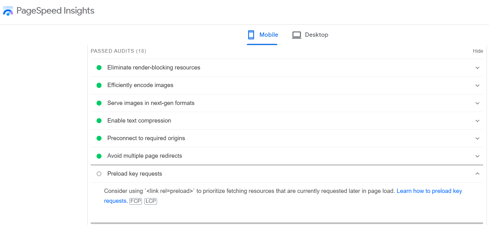 improvement suggestions from Google PageSpeed