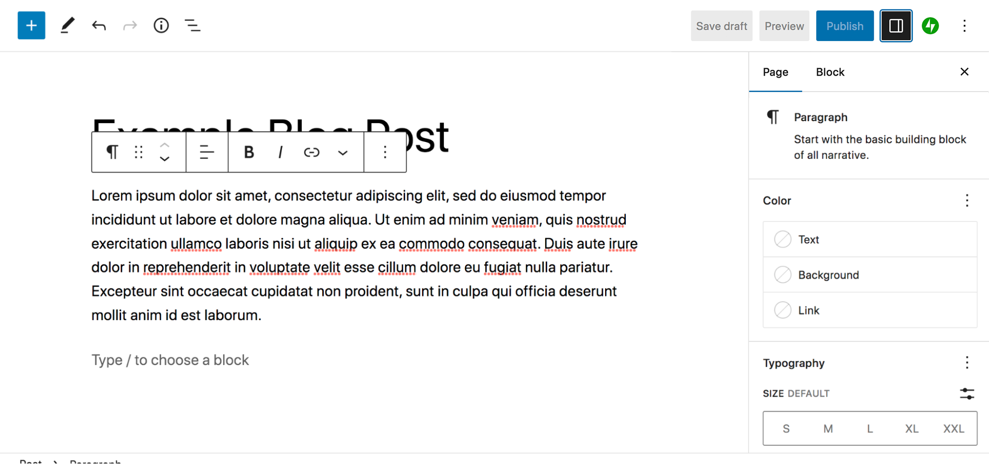 additional options for a Paragraph block