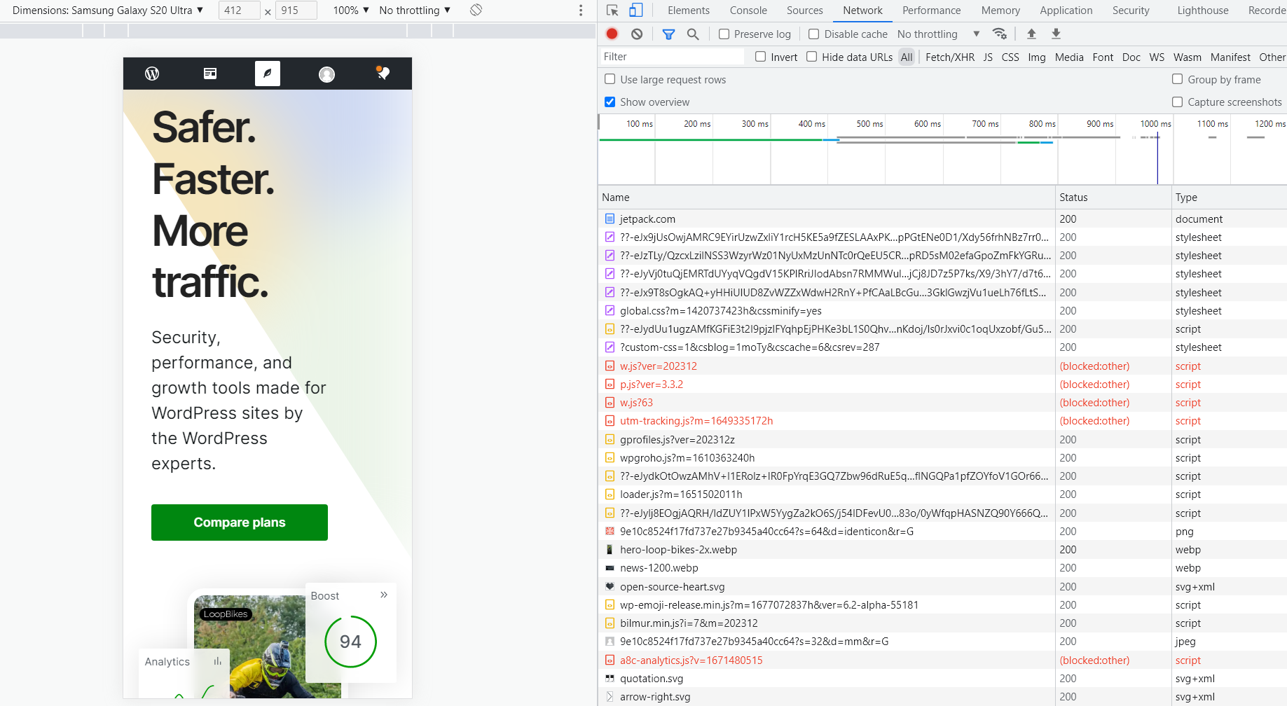 inspecting a page in Google Chrome