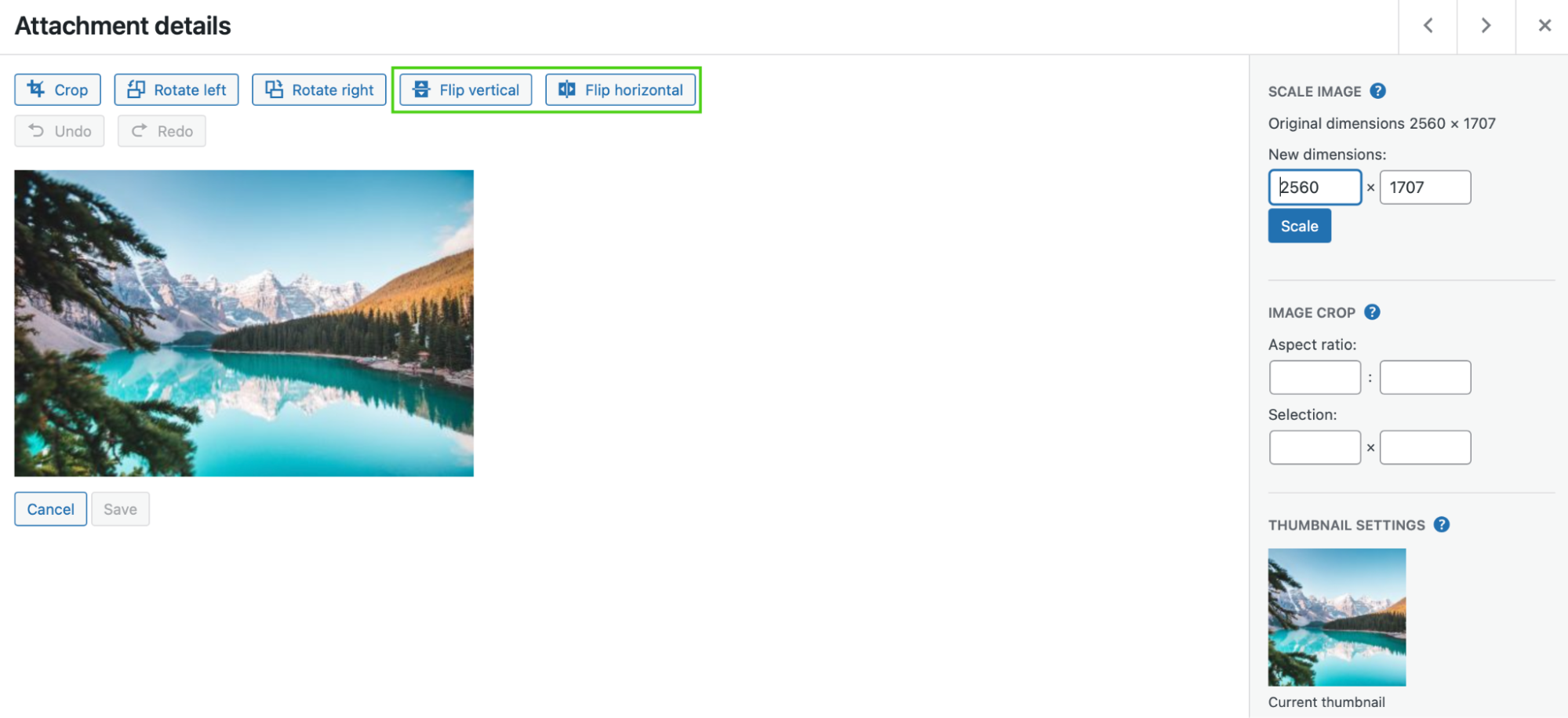 options to flip an image in WordPress