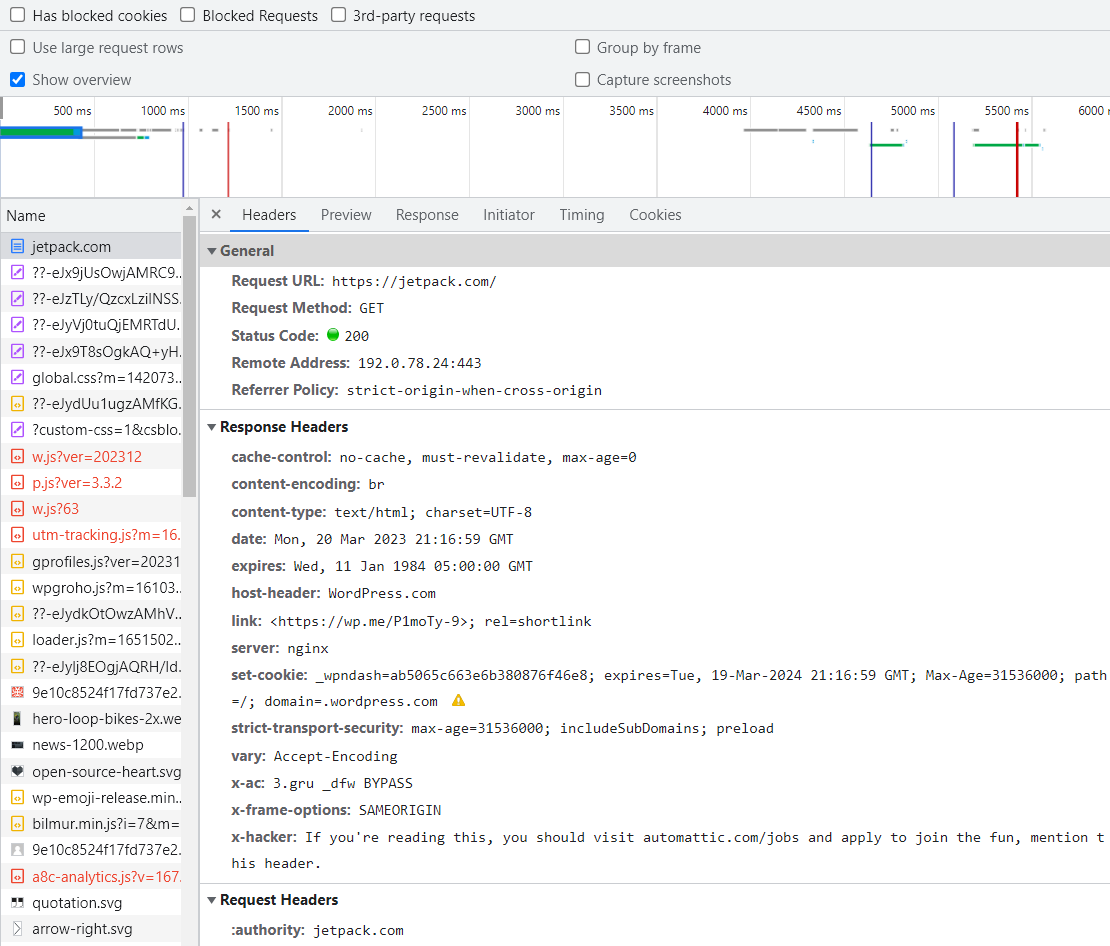 the headers section of the Inspect tool of Google Chrome