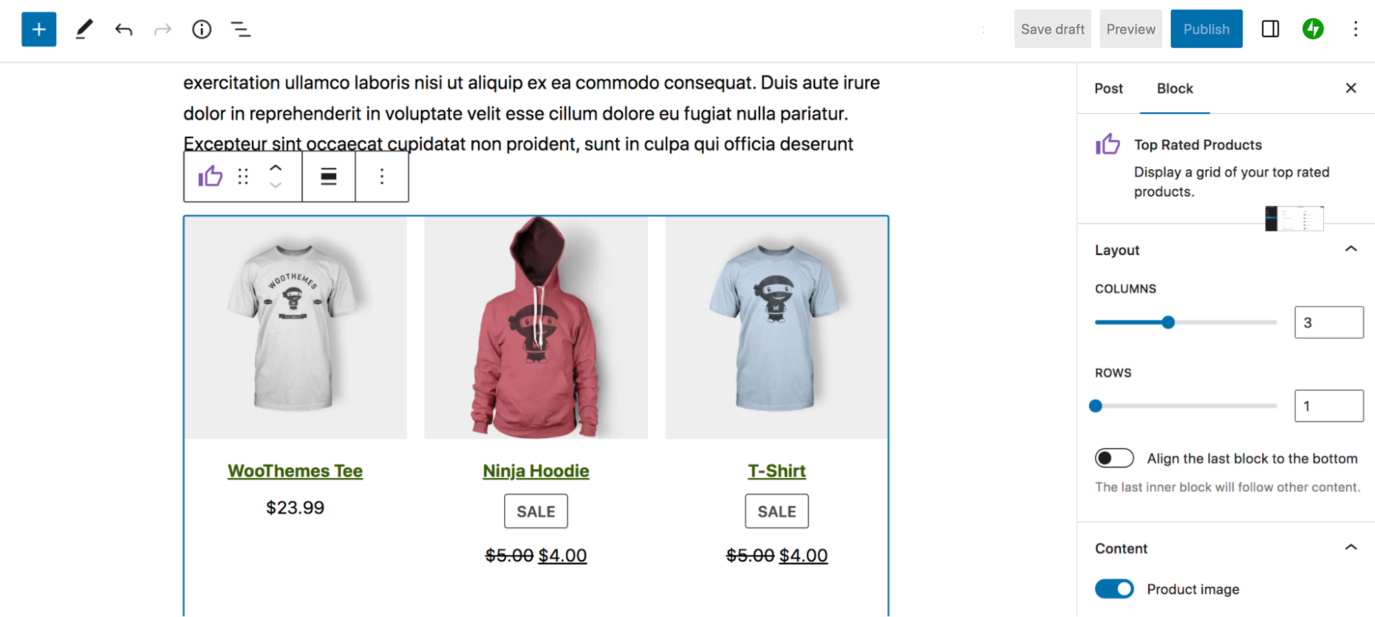 styling a top-rated products block