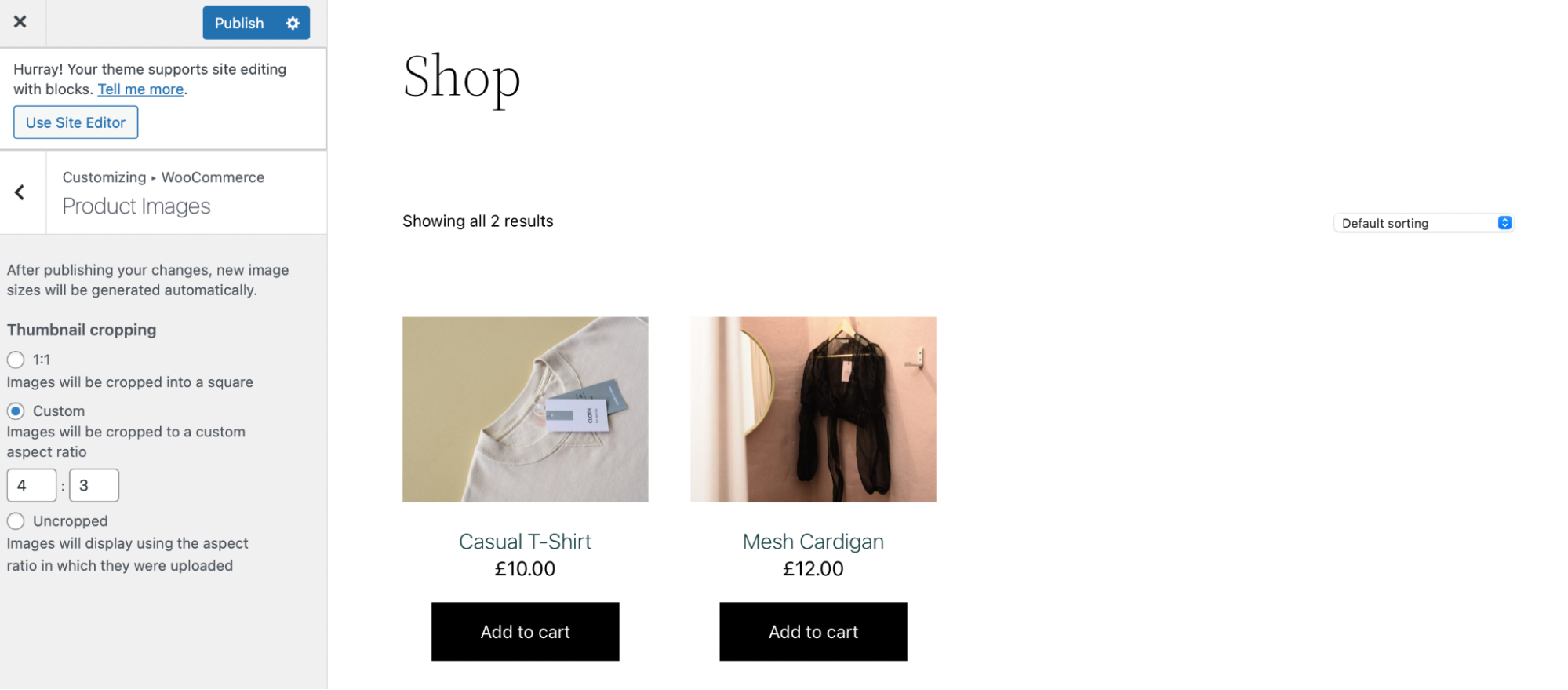 WooCommerce image cropping options