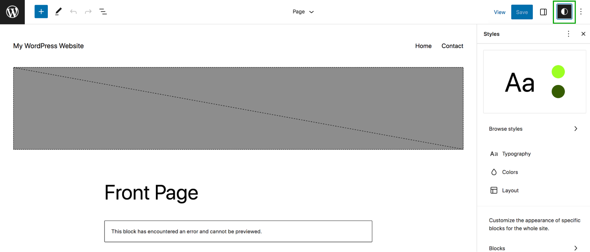 editing global styles in the Site Editor
