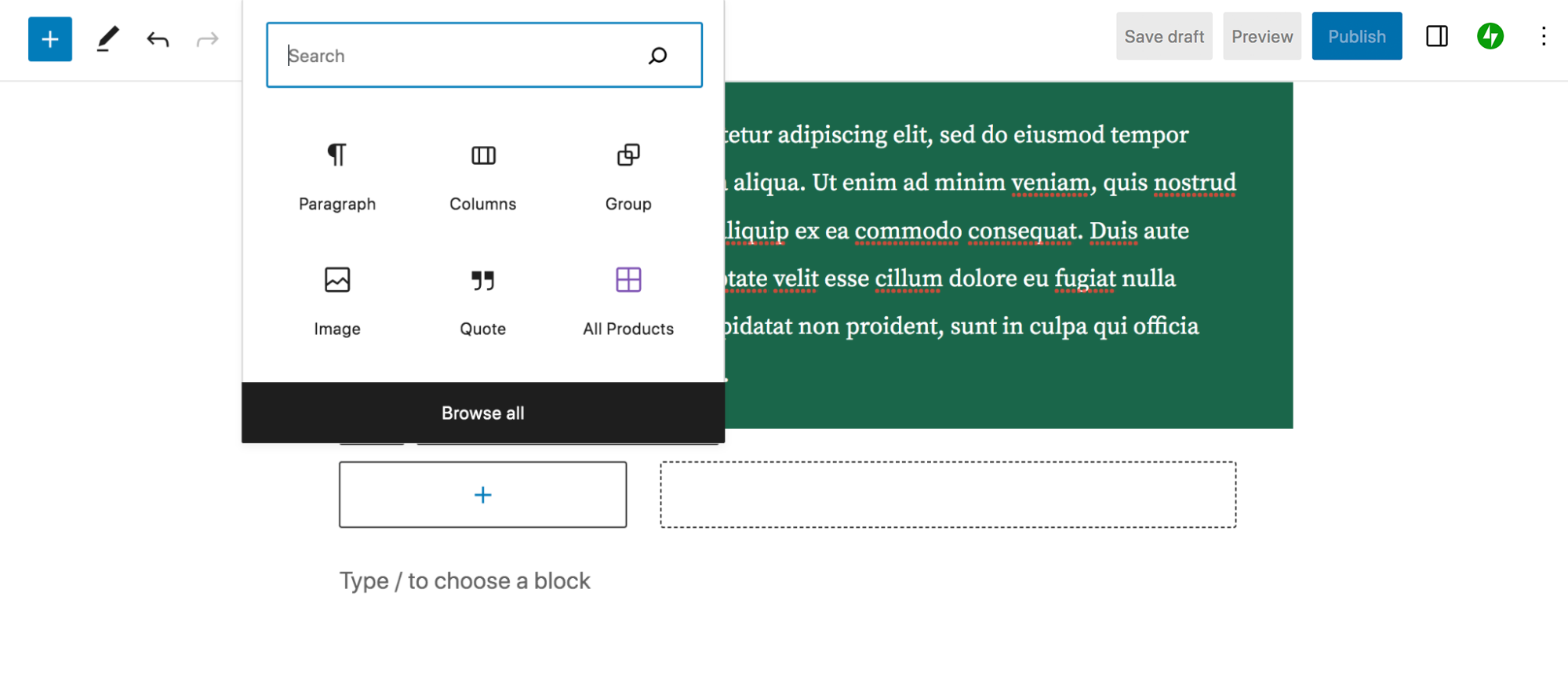 selecting a block for the left-hand column