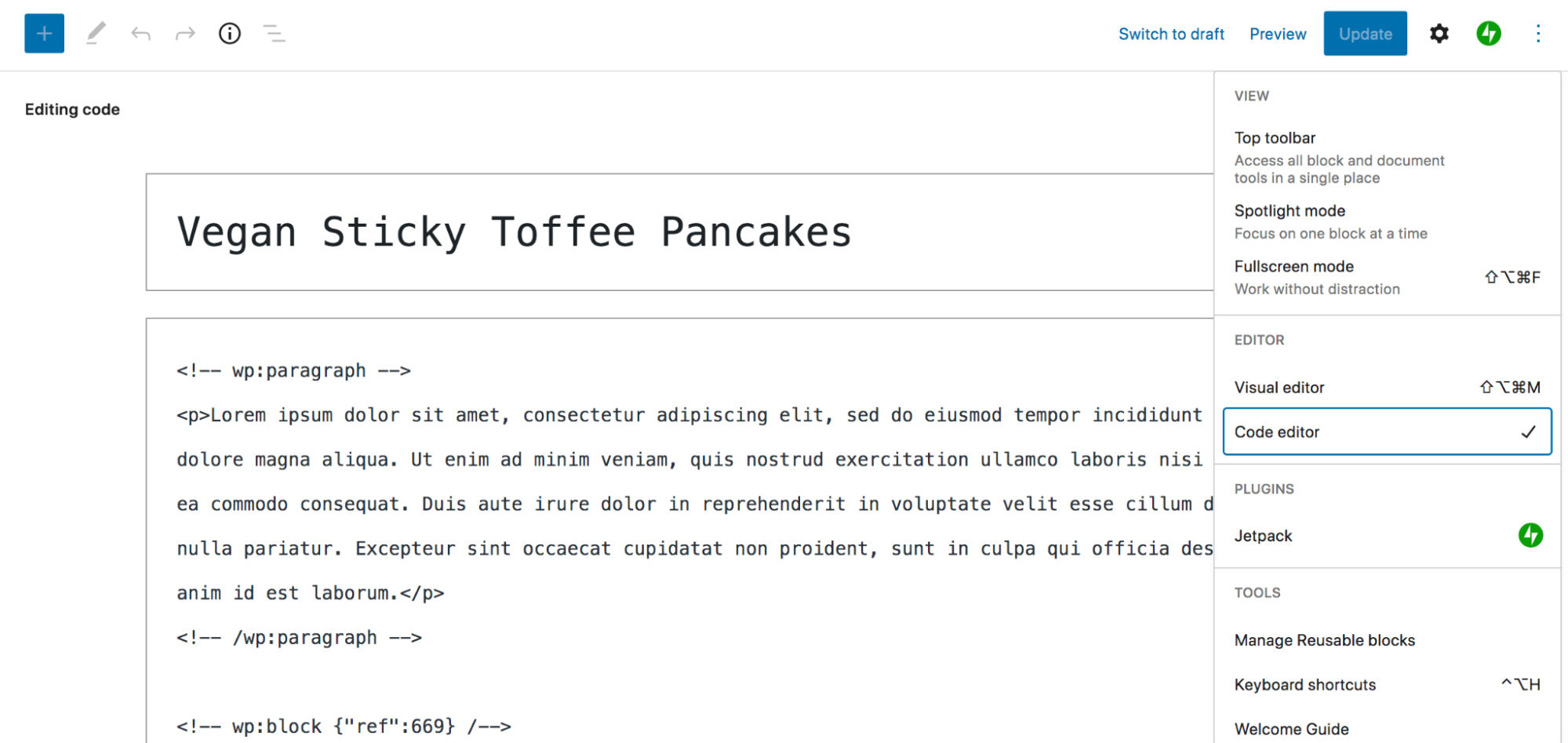 opening the code editor in WordPress