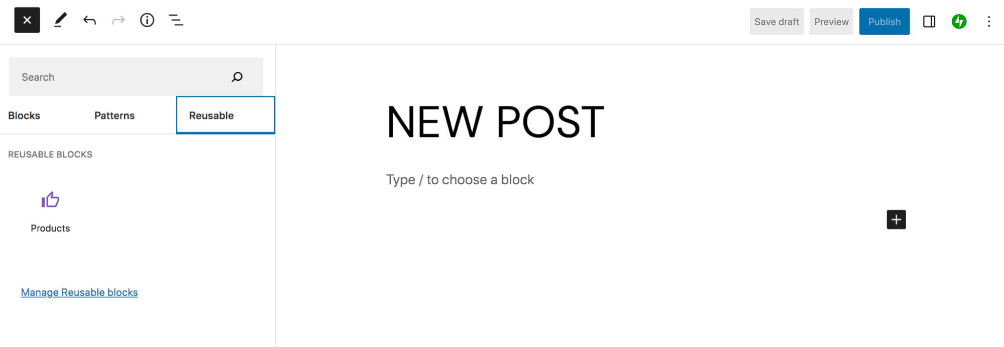 adding a reusable block to a post
