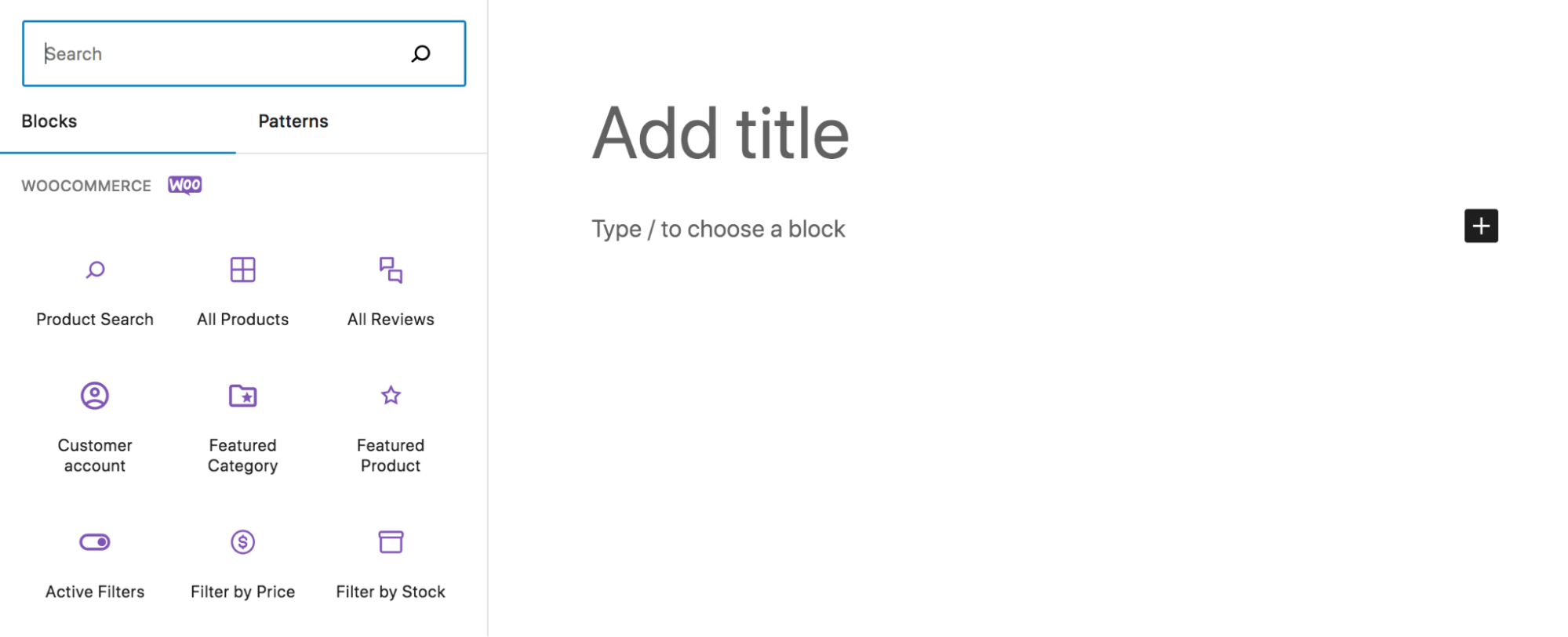 list of blocks included with WooCommerce