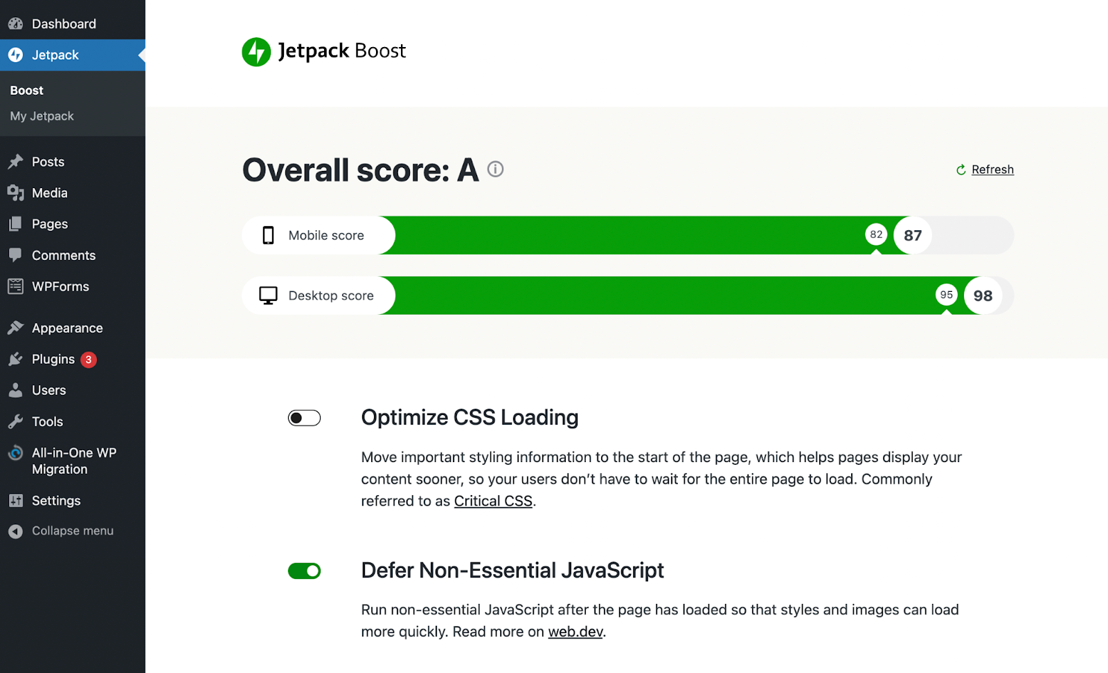 deferring non-essential JavaScript with Jetpack Boost