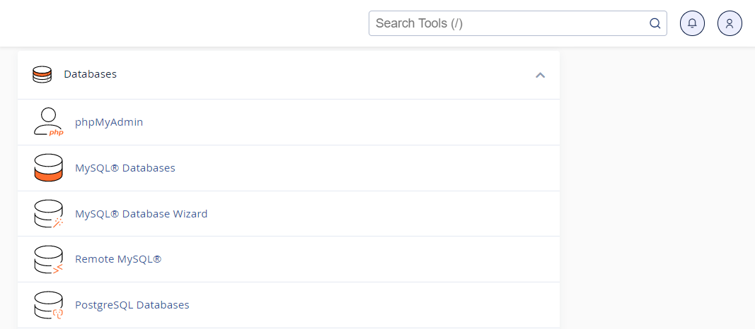 Databases section inside cpanel