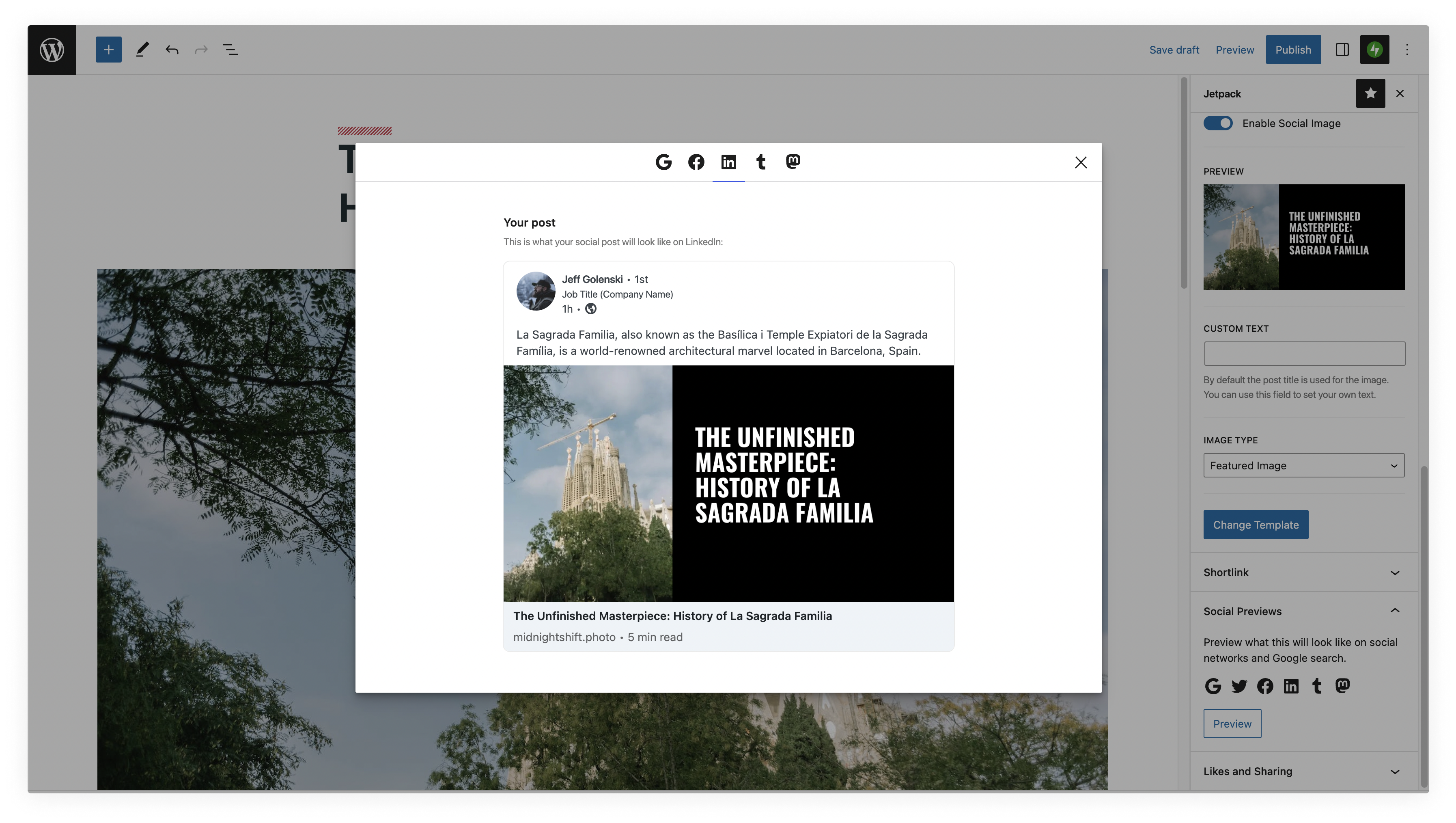 A screenshot of the social preview tool within Jetpack Social