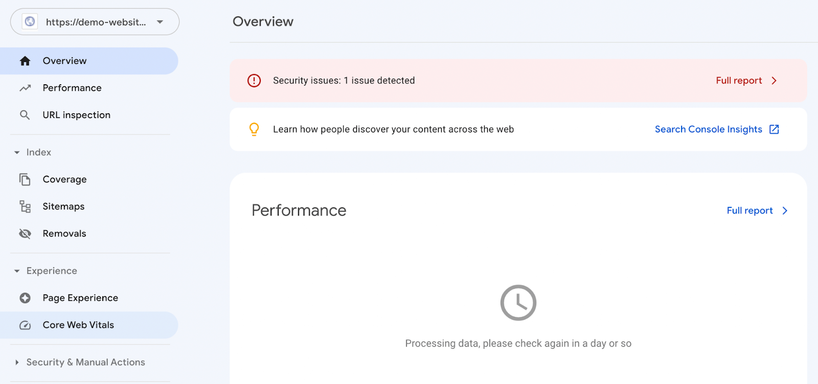 Google Search Console dashboard