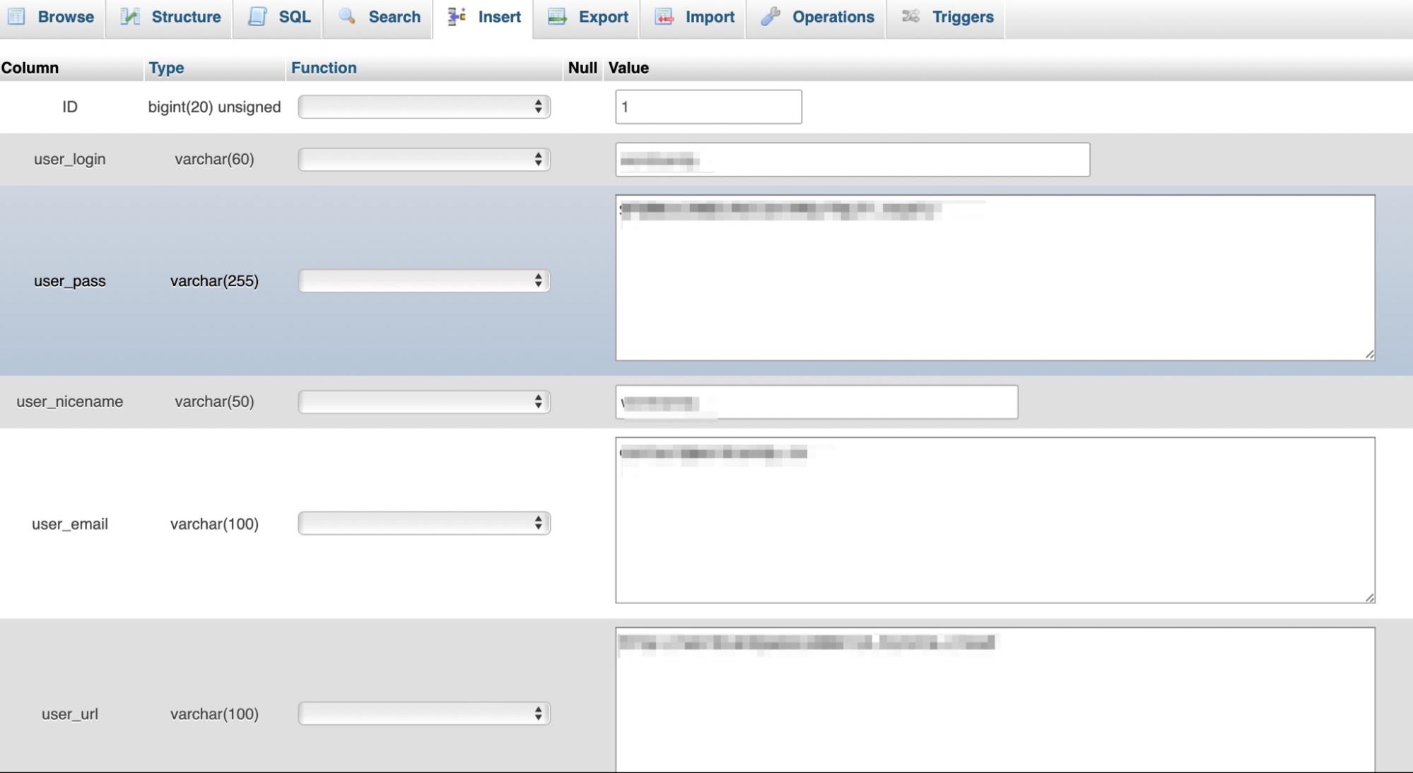 editing user password information