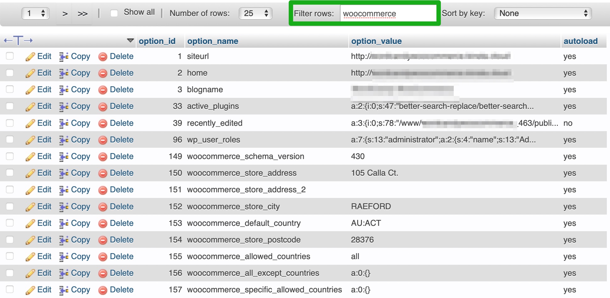 finding "woocommerce" in database tables