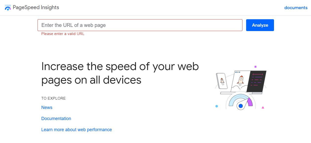 PageSpeed Insights dashboard