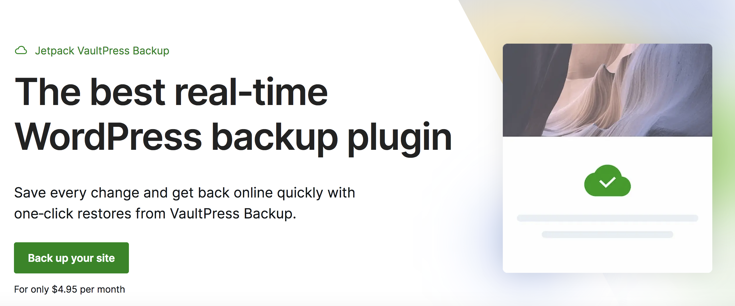 Jetpaack VaultPress Backup homepage with info about the tool